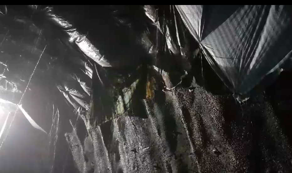 牆上掛塑膠布阻擋雨水沖擊