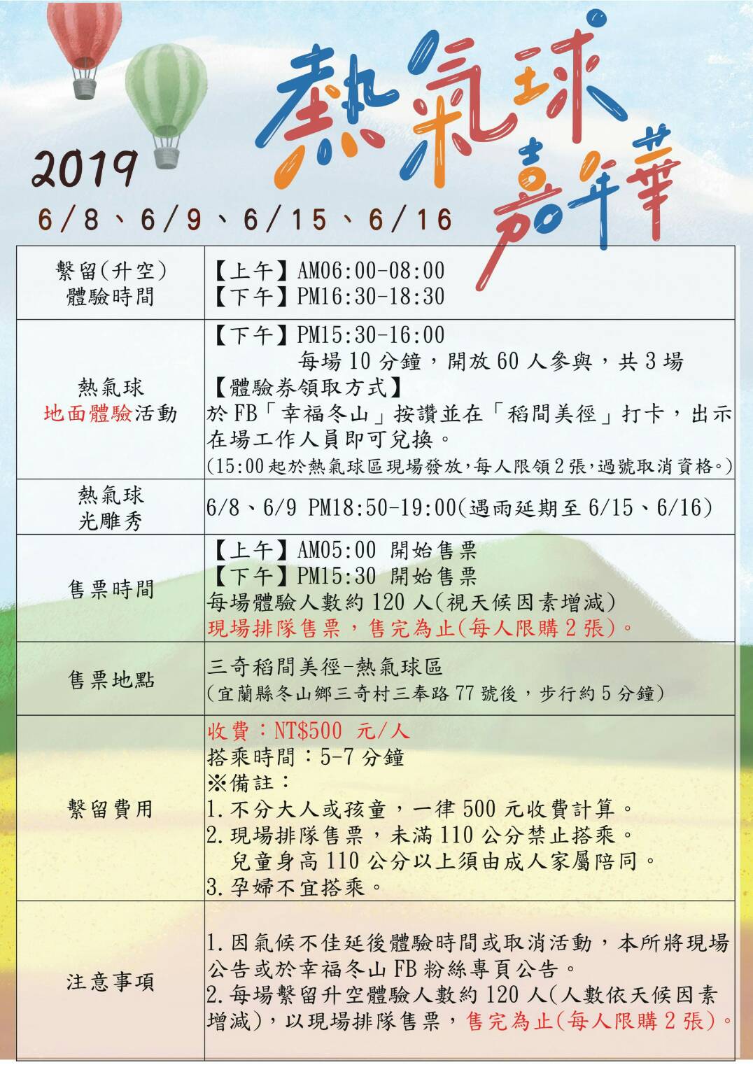 三奇伯朗大道6/8開辦熱氣球嘉年華 還有光雕秀演出喔