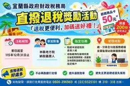 直撥退稅臨櫃申辦送好禮～宜蘭財稅局限量送200份50元商品卡