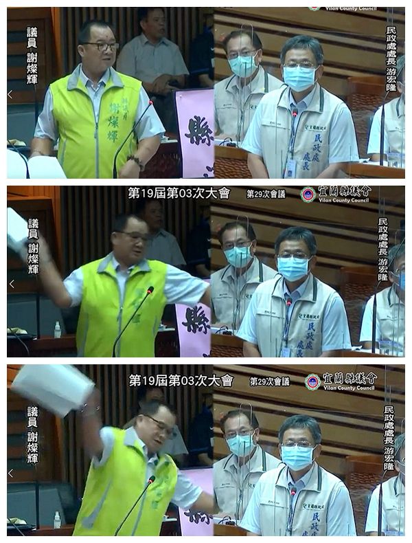 謝燦輝怒不可歇．議事堂上飛擲預算書