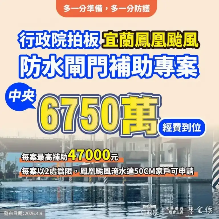 陳金德力促宜蘭防洪配套～中央投入6,750萬補助家戶裝設防水閘門