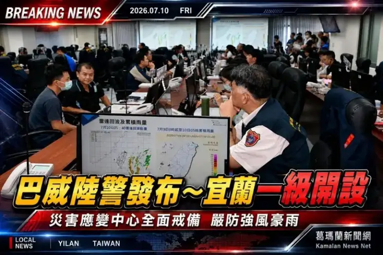 巴威陸警發布～宜蘭災害應變中心一級開設全面戒備
