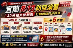 宜蘭8/13城鎮韌性防空演習登場～30分鐘交管疏散、行動網路同步降速