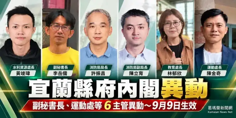 宜蘭縣府人事大搬風～6名主管異動9月9日正式生效