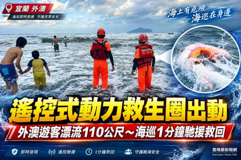 海浪一路往外推！外澳男子受困海上～海巡遙控救生圈火速救援【影音新聞】