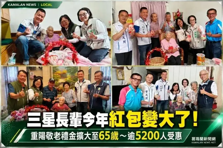 三星長輩今年紅包變大了！重陽敬老禮金擴大至65歲～逾5200人受惠