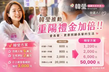 韓瑩肯定宜蘭市重陽禮金加碼～稱公所跟進政策「有競爭才有進步」