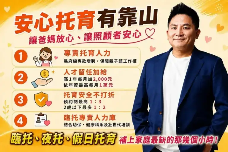 吳宗憲推「安心托育站」～臨托夜托假日托育補缺口 留任加給最高每月1萬元