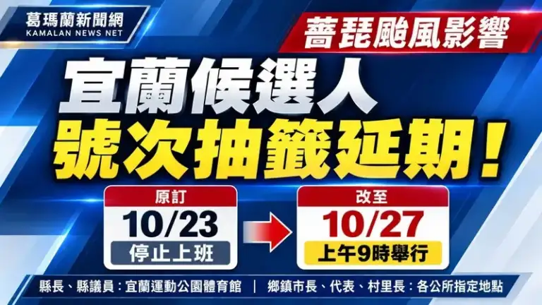 薔琵颱風攪局！宜蘭候選人號次抽籤延期～改至10月27日登場