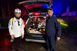 單車騎士夜騎明池遇低溫體力不支～三星警暖心護送助安置