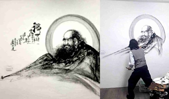 李登勝信手牆壁畫達摩  當年曾助侯友宜破案